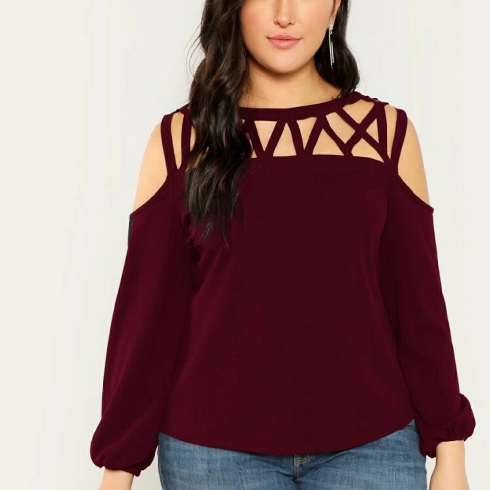 NWOT SHEIN Cold shoulder Bubble Sleeve Top 2XL